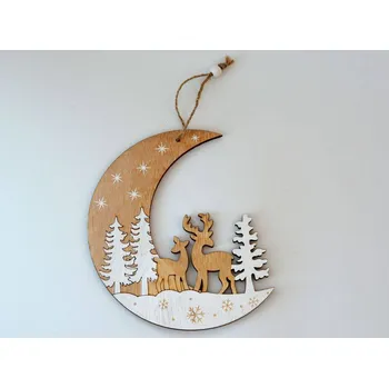 Vánoční dekorace Dřevěná dekorace k zavěšení - Zimní měsíc 17 cm