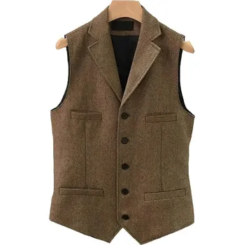 Pánská vesta Vlněná pánská vesta s límečkem Barva: Hnědá, Velikost: 3XL