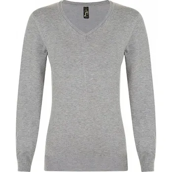 Dámský svetr Sol's Přiléhavý dámský pletený svetr Glory s výstřihem do véčka Barva: šedá melange, Velikost: S L01711