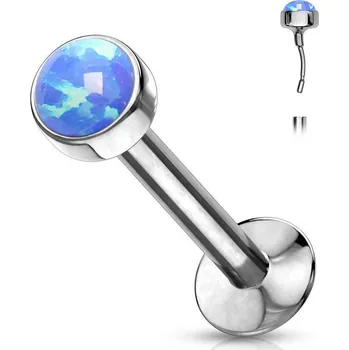 Piercing Piercing labreta chirurgická ocel s modrým opálem (0,8 x 6 x 2 mm)