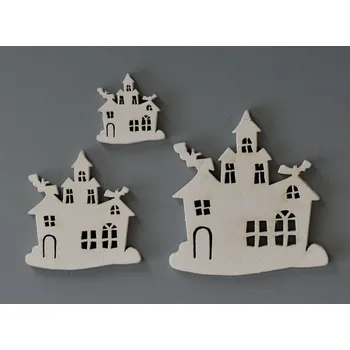Dřevěné dekorace - STRAŠIDELNÝ DŮM BÍLÝ A1 - MALÝ - 3 x 2,8 cm