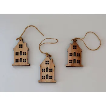 Vánoční dekorace Dřevěná dekorace k zavěšení - Domek hnědý 7 cm