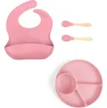 Silikonová jídelní sada pro děti 4 ks - pudrově růžová