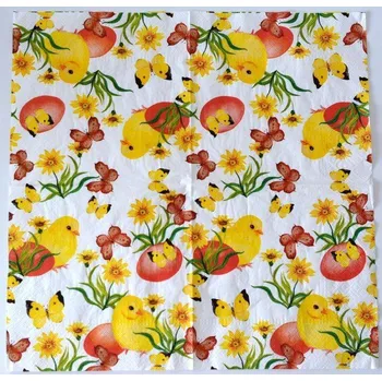 Ubrousek na decoupage - Velikonoce - Kuřátka s vejci