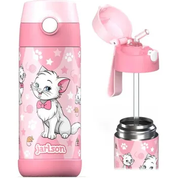 Termoska Dětská nerezová termoláhev s brčkem JARLSON CHARLI Kočka 350 ml