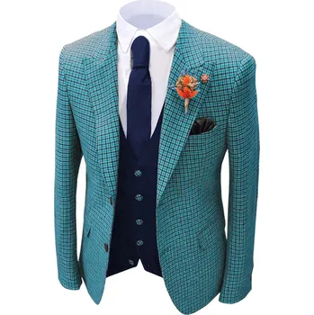 Pánské sako Luxusní pánské tweed sako na svatbu Barva: Tyrkysová, Velikost: L