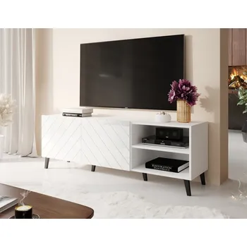 Televizní stolek Televizní stolek TISSA 150 cm, lamino bílá mat, dvířka MDF bílá lesk