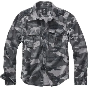 Pánská košile BRANDIT Košile styl VINTAGE dlouhý rukáv GREY CAMO XL