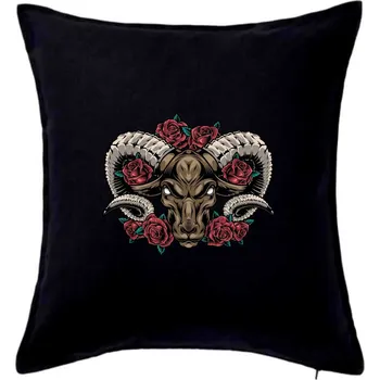 Polštář Hlava berana s růžemi - Polštář 50x50 - 50x50 - Pouze potah ( Černá )