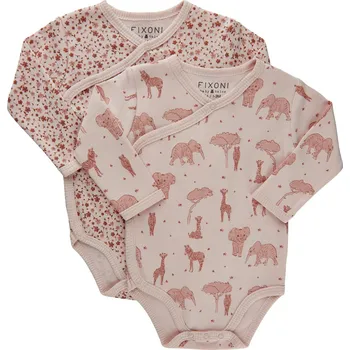 Kojenecký body BODY FIXONI ZAVINOVACÍ 2 KS, SE ZVÍŘÁTKY A KYTIČKAMI, RŮŽOVÉ Velikost: 50
