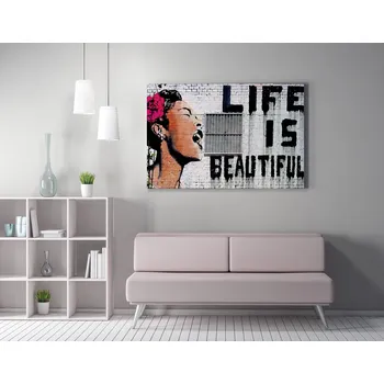Obraz ASIR Obraz na plátně (50 x 70) Banksy Street Art – Life is Beautiful
