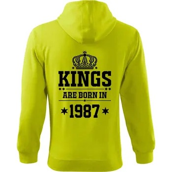 Pánská mikina Kings are born in 1987 - Mikina s kapucí na zip trendy zipper - 2XL ( Limetková )