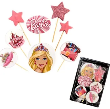 Jedlá dekorace na dort K Decor Cukrová figurka zápich na dort 8 ks Barbie