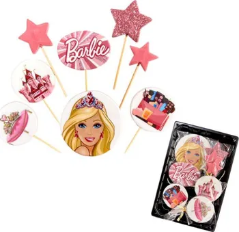 Jedlá dekorace na dort K Decor Cukrová figurka zápich na dort 8 ks Barbie