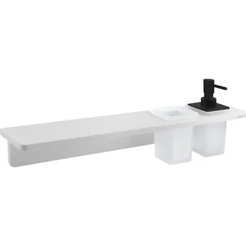 Drátěná police Sapho ABELINE police, sklenka + dávkovač/černá, 500mm, rockstone, bílá mat