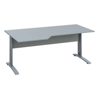 Psací stůl EZK 28 - 186 stůl kancelářský, rohový, levý, kovová podnož stříbrná, deska 25 mm, široký 1800 mm, šedá