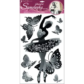 Samolepící dekorace Anděl Samolepky na zeď baletka černá s flitry a kamínky 50x32cm