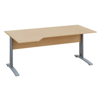Psací stůl EZK 28 - 184 stůl kancelářský, rohový, levý, kovová podnož stříbrná, deska 25 mm, široký 1800 mm, bříza světlá