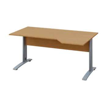 Psací stůl EZK 18 - 164 stůl kancelářský, rohový, pravý, kovová podnož stříbrná, deska 18 mm, široký 1600 mm, buk Royal