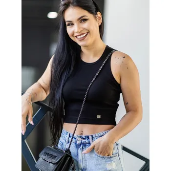 Černý dámský vroubkovaný croptop VSB LOLLY , VELIKOST S/M