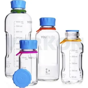 Láhev YOUTILITY se šroubovacím uzávěrem, hranatá, Duran, Provedení: Čirá, Objem [ml]: 125, Závit: GL 45, Balení [ks]: 4