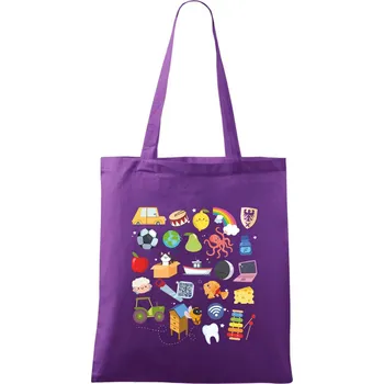 Nákupní taška Obrázková abeceda - Taška bavlněná - 42 x 38 cm ( Fialová )