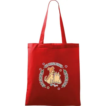 Nákupní taška Kočka a pes best friends - Taška bavlněná - 42 x 38 cm ( Červená )