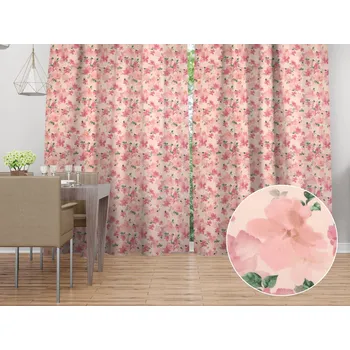 ubrus Sametový závěs Tamara TMR-039 Růžovo-fialové akvarelové květy na světle lososovém 135x140 cm