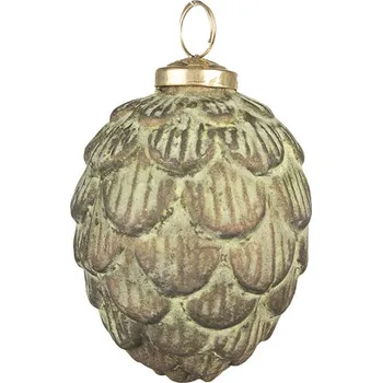 Vánoce Clayre & Eef Zeleno-hnědá skleněná ozdoba šiška - Ø 8*10 cm Hnědá