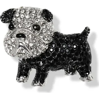 Brož B-TOP Krystalová brož Buldoček - stříbrná/ černá