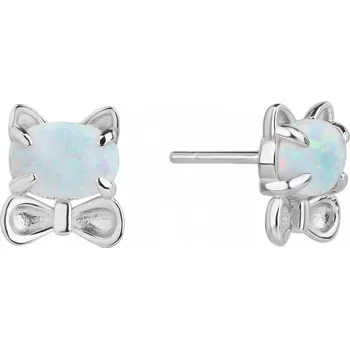 Náušnice Bealio BEALIO Stříbrné náušnice KOČKA bílý OPÁL 03-11510-1230