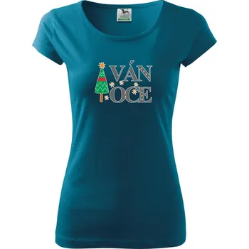 Dámské tričko Napis Vánoce se stromkem - Dámské triko Pure - M ( Petrolejová )