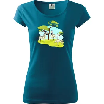 Dámské tričko Zebry pod stromem - Dámské triko Pure - M ( Petrolejová )