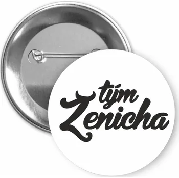 ON-DESIGN Placka s motivem Tým ženicha Barva: bílá, Barva potisku: černá, Typ buttonu: špendlík