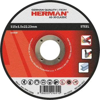 Řezný kotouč Řezný kotouč HERMAN AS-30 Classic | na ocel | bez prolisu | TYP 41 115x1,5x22,23mm
