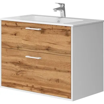 Koupelnový nábytek Lavedo Afina Piedra White/Wotan Oak 80 koupelnová skříňka s umyvadlem