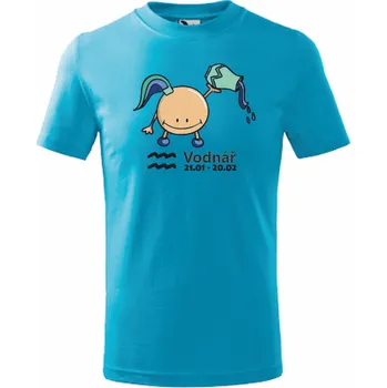 Dětská móda ON-DESIGN Dětské tričko znamení VODNÁŘ Velikost: 134 cm/8 let, Barva: tyrkysová