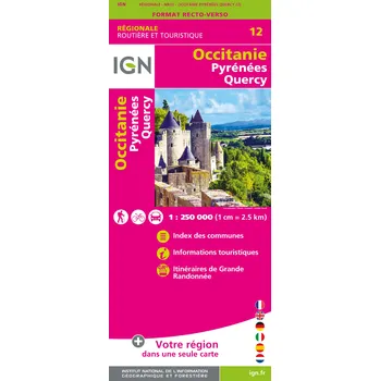 IGN mapa Occitanie,Pyrénées,Quercy (12) 1:250 t.