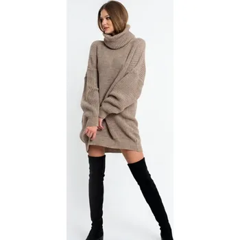 Dámský svetr Teplý rolákový prodloužený svetr FABIEN mocca, VELIKOST UNI ( S, M , L )