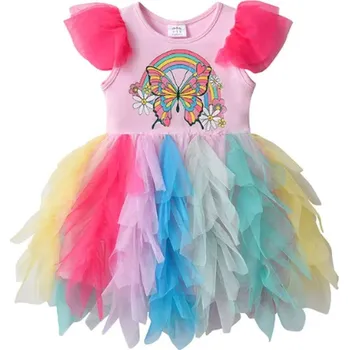 Dívčí šaty VIKITA dívčí šaty s vrstvenou sukní s potiskem duhy a motýlkem Velikost: 110-116/6T