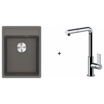 Kuchyňský dřez Franke SET G243 - MRG 610-37 RTL Fragranit Šedý kámen + FN 7394 NEPTUN EVO S vytahovací koncovkou Chrom