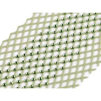 Pružná vsadka / síťovina / prýmek s broušenými kamínky šíře 75 mm, barva 4 zelená sv.