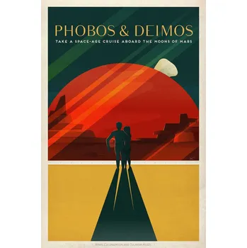 Plakát Plakát, Obraz - Phobos and Deimos Space X (Retro Intergalactic Travel on Mars)