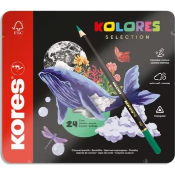 Kresba Pastelky KORES KOLORES SELECTION trojhranné 24 barev v kovovém pouzdře
