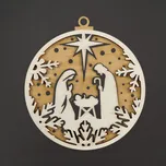 AMADEA Dřevěná ozdoba kulatá betlém dvojitá, 9 cm, český výrobek