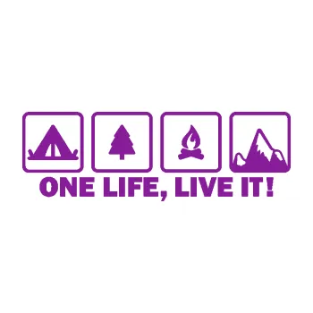 Polep vozidla SAMOLEPKA One life, live it kempování s nápisem (14 - fialová) NA AUTO, NÁLEPKA, FÓLIE, POLEP, TUNING, VLASTNÍ TEXT, TISK, AUTOSAMOLEPKY.cz, POLEPY, OBRÁZEK, LOGO, SAMOLEPKY