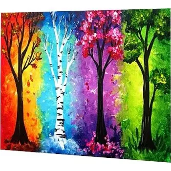 Puzzle Diamantové malování s kulatými diamanty - Roční období, stromy 40 x 50