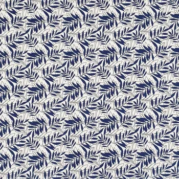 Popelín 22643 bílý, modré listy, š.150