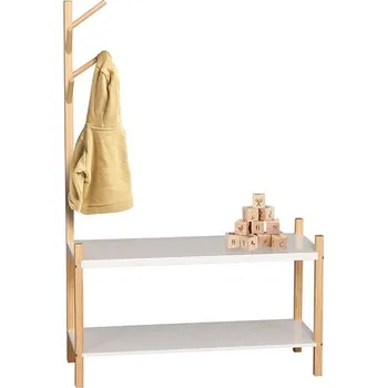 Předsíňová stěna DOCHTMANN Dětský botník – 2 police, dětský věšák 80 × 30 × 120 cm, bambus, bílá