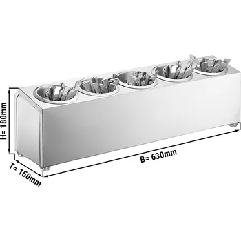 Příborník do zásuvky G.Gastro Commercial Cutlery Cylinder Holder – 5 Cylinders Included - Stainless Steel - 630×150×180 mm